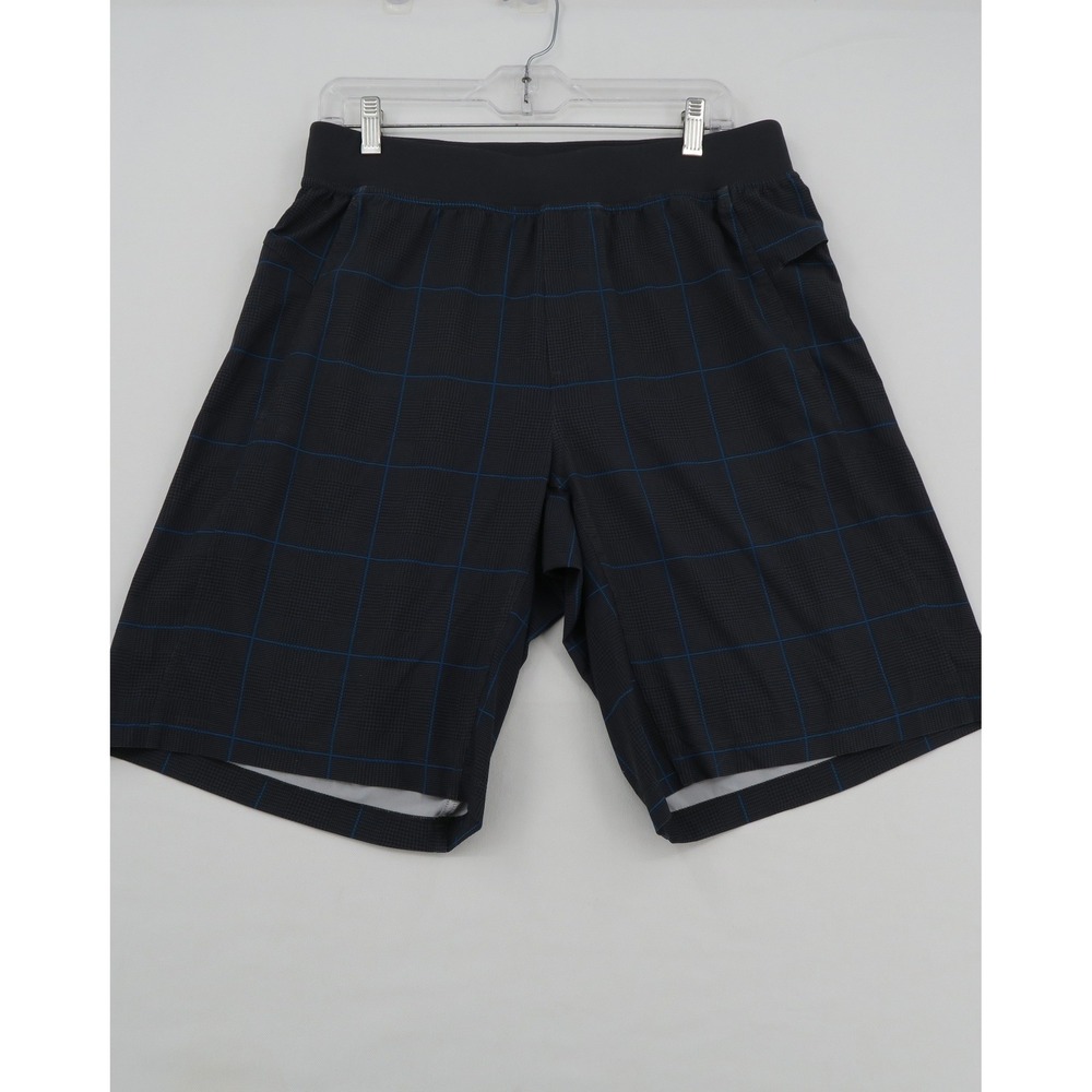 Lululemon Mens Black Blue Windowpane Plaid Athletic Shorts Size L
